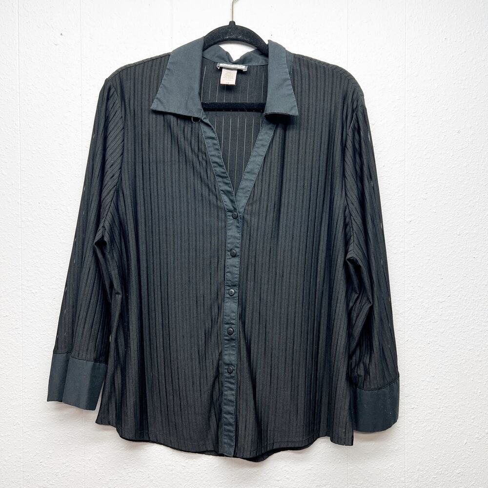 Vintage Aqua Blues Button Front Top Womens 1X Dark Fairy Grunge Y2K Career Work